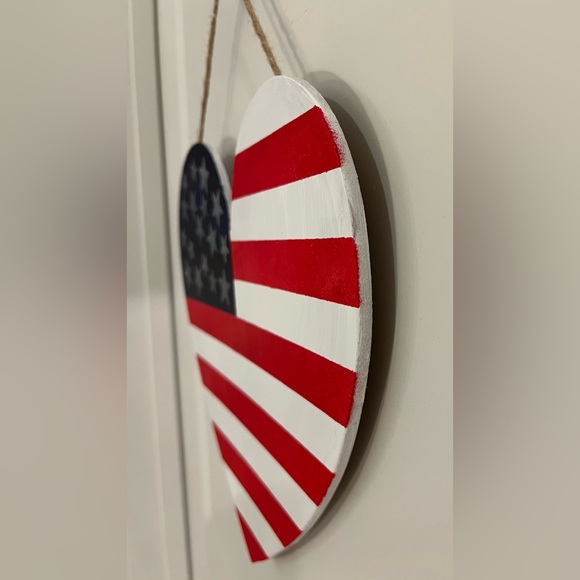 Hand Crafted Wooden Patriotic Heart Wall Decor - Red, White, and Blue - Picture 3 of 6